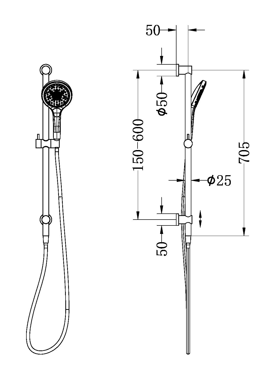 NERO MECCA SHOWER RAIL WITH AIR SHOWER II BRUSHED NICKEL