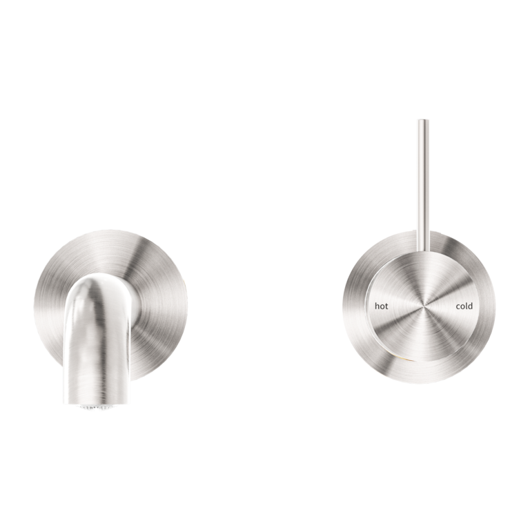 NERO MECCA WALL BASIN/BATH MIXER WITH SEPARATE BACK PLATE HANDLE UP BRUSHED NICKEL (AVAILABLE IN 120MM, 160MM, 185MM, 230MM AND 260MM)