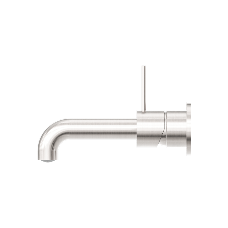 NERO MECCA WALL BASIN/BATH MIXER WITH SEPARATE BACK PLATE HANDLE UP BRUSHED NICKEL (AVAILABLE IN 120MM, 160MM, 185MM, 230MM AND 260MM)