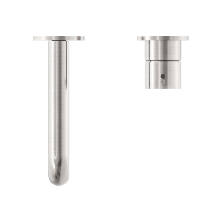 NERO MECCA WALL BASIN/BATH MIXER WITH SEPARATE BACK PLATE HANDLE UP BRUSHED NICKEL (AVAILABLE IN 120MM, 160MM, 185MM, 230MM AND 260MM)
