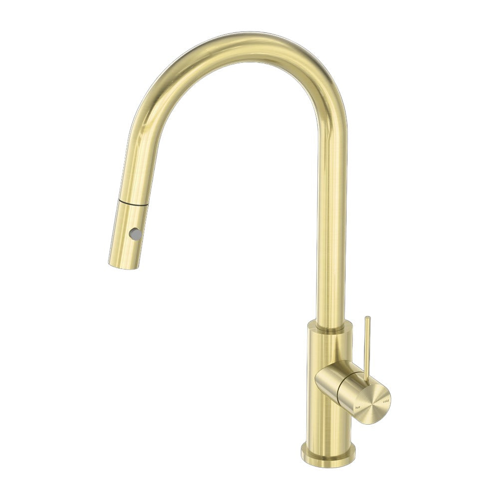 NERO MECCA PULL OUT SINK MIXER WITH VEGIE SPRAY BRUSHED GOLD