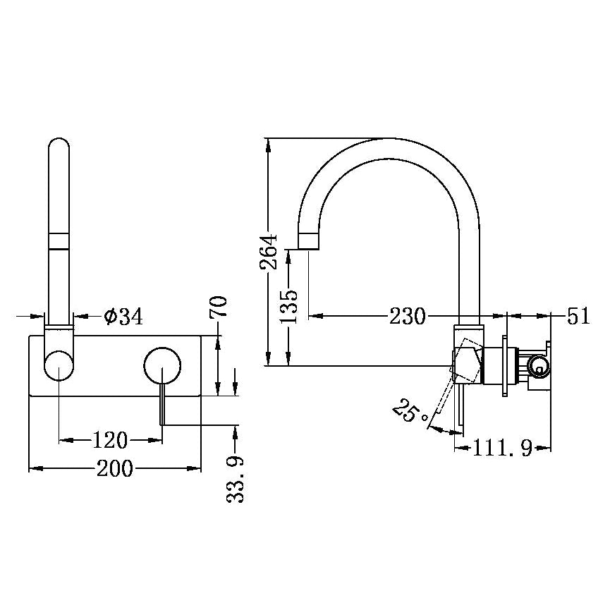 NERO MECCA WALL BASIN/BATH MIXER SWIVEL SPOUT 264MM MATTE WHITE