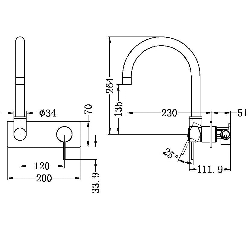NERO MECCA WALL BASIN/BATH MIXER SWIVEL SPOUT 264MM MATTE BLACK