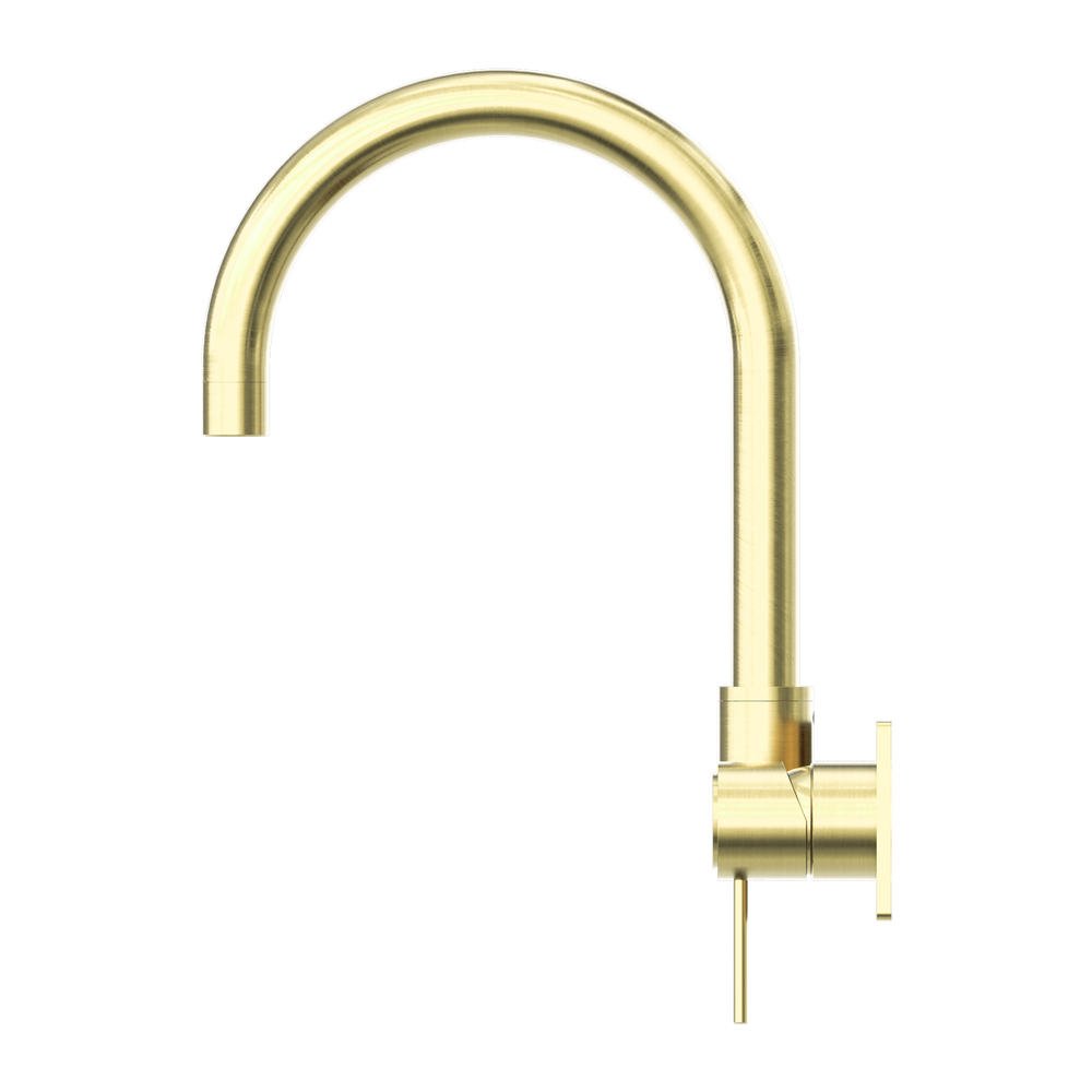 NERO MECCA SWIVEL SPOUT WALL BASIN / BATH MIXER BRUSHED GOLD