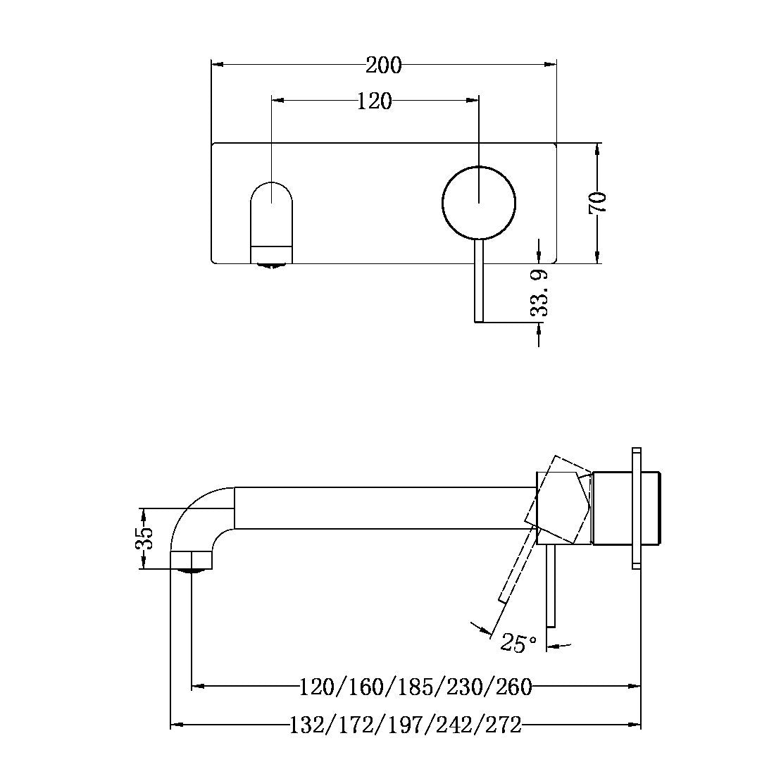 NERO MECCA WALL BASIN/ BATH MIXER BRUSHED NICKEL (AVAILABLE IN 120MM,160MM,185MM, 230MM AND 260MM)