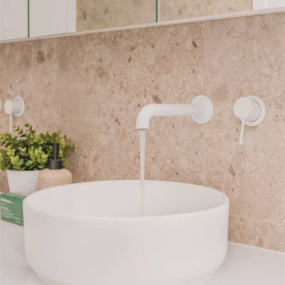 NERO MECCA WALL BASIN/BATH MIXER WITH SEPARATE BACK PLATE MATTE WHITE (AVAILABLE IN 120MM,160MM,185MM, 230MM AND 260MM)