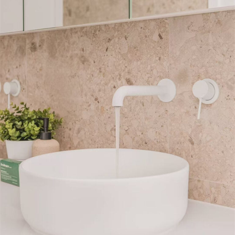 NERO MECCA WALL BASIN/BATH MIXER WITH SEPARATE BACK PLATE MATTE WHITE (AVAILABLE IN 120MM,160MM,185MM, 230MM AND 260MM)