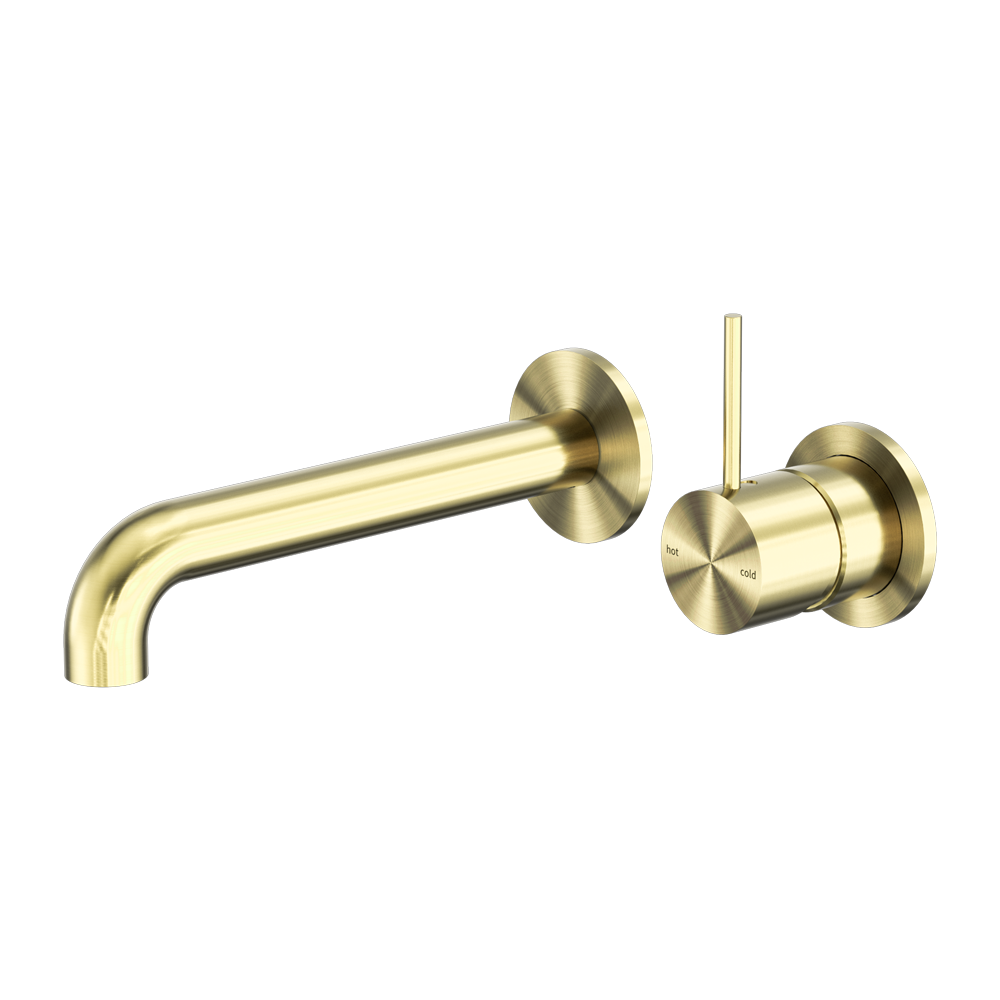 NERO MECCA WALL BASIN/BATH MIXER WITH SEPARATE BACK PLATE HANDLE UP BRUSHED GOLD (AVAILABLE IN 120MM, 160MM, 185MM, 230MM AND 260MM)
