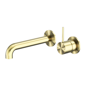 NERO MECCA WALL BASIN/BATH MIXER WITH SEPARATE BACK PLATE HANDLE UP BRUSHED GOLD (AVAILABLE IN 120MM, 160MM, 185MM, 230MM AND 260MM)