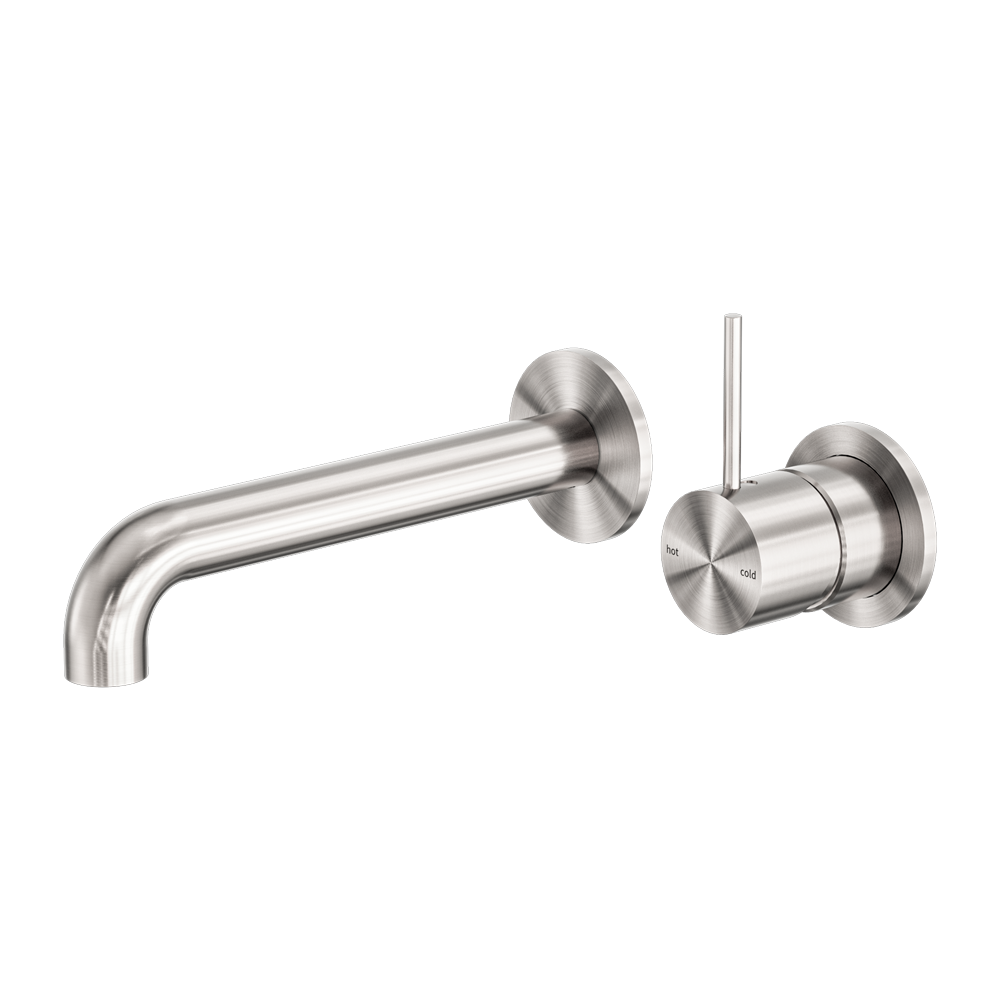 NERO MECCA WALL BASIN/BATH MIXER WITH SEPARATE BACK PLATE HANDLE UP BRUSHED NICKEL (AVAILABLE IN 120MM, 160MM, 185MM, 230MM AND 260MM)