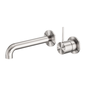 NERO MECCA WALL BASIN/BATH MIXER WITH SEPARATE BACK PLATE HANDLE UP BRUSHED NICKEL (AVAILABLE IN 120MM, 160MM, 185MM, 230MM AND 260MM)