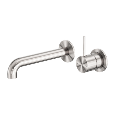 NERO MECCA WALL BASIN/BATH MIXER WITH SEPARATE BACK PLATE HANDLE UP BRUSHED NICKEL (AVAILABLE IN 120MM, 160MM, 185MM, 230MM AND 260MM)
