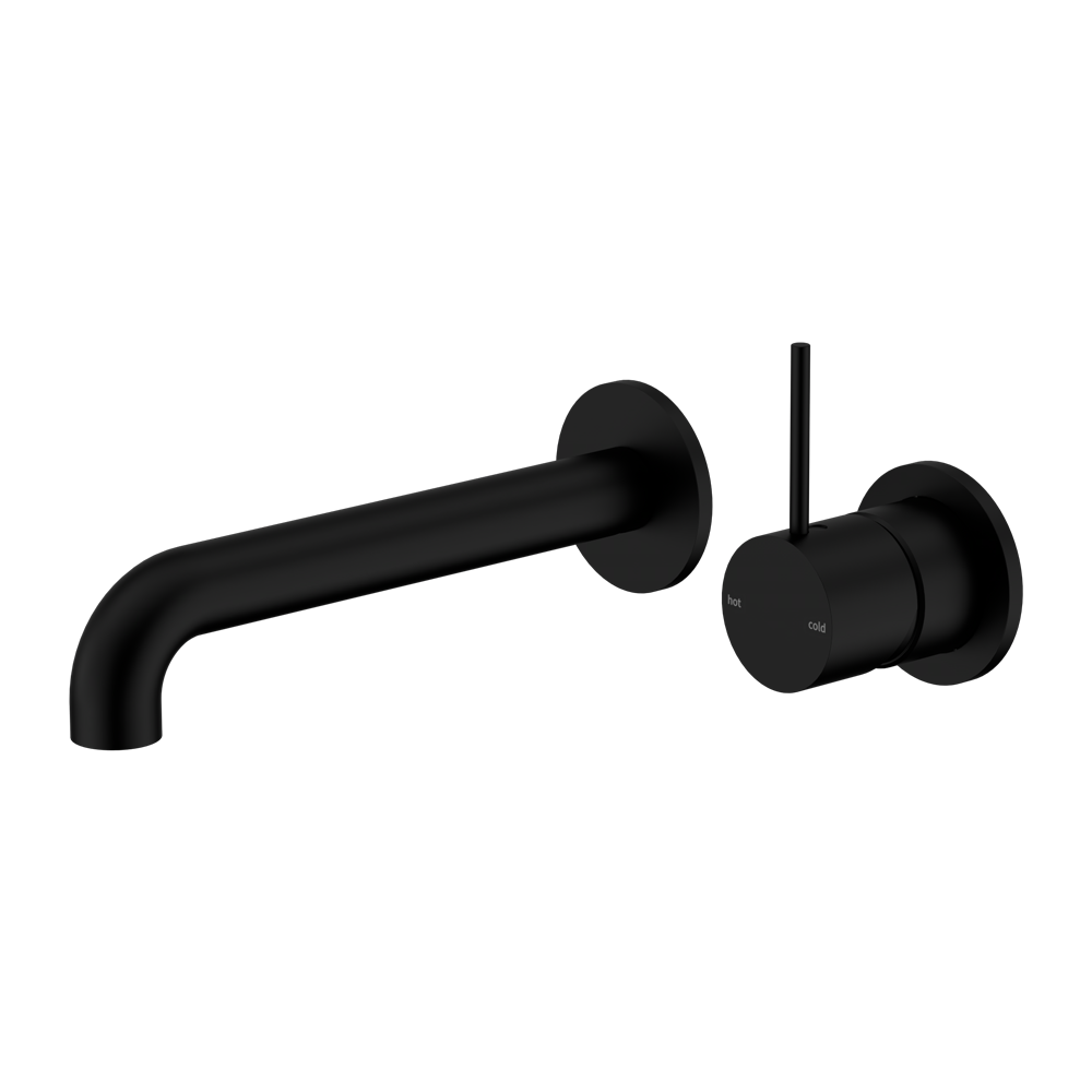 NERO MECCA WALL BASIN/BATH MIXER WITH SEPARATE BACK PLATE HANDLE UP MATTE BLACK (AVAILABLE IN 120MM, 160MM, 185MM, 230MM AND 260MM)