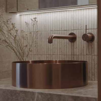 NERO MECCA WALL BASIN/BATH MIXER WITH SEPARATE BACK PLATE HANDLE UP BRUSHED BRONZE (AVAILABLE IN 120MM, 160MM, 185MM, 230MM AND 260MM)
