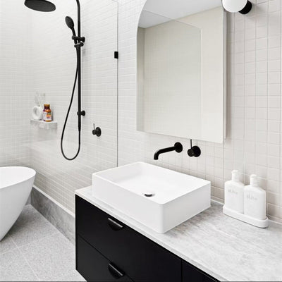 NERO MECCA WALL BASIN/BATH MIXER WITH SEPARATE BACK PLATE HANDLE UP MATTE BLACK (AVAILABLE IN 120MM, 160MM, 185MM, 230MM AND 260MM)