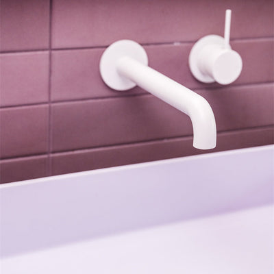 NERO MECCA WALL BASIN/BATH MIXER WITH SEPARATE BACK PLATE HANDLE UP MATTE WHITE (AVAILABLE IN 120MM, 160MM, 185MM, 230MM AND 260MM)