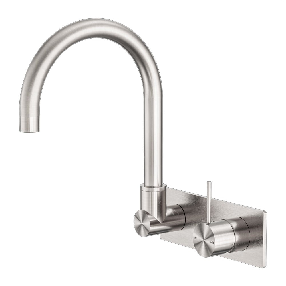 NERO MECCA WALL BASIN / BATH MIXER SWIVEL SPOUT HANDLE UP BRUSHED NICKEL