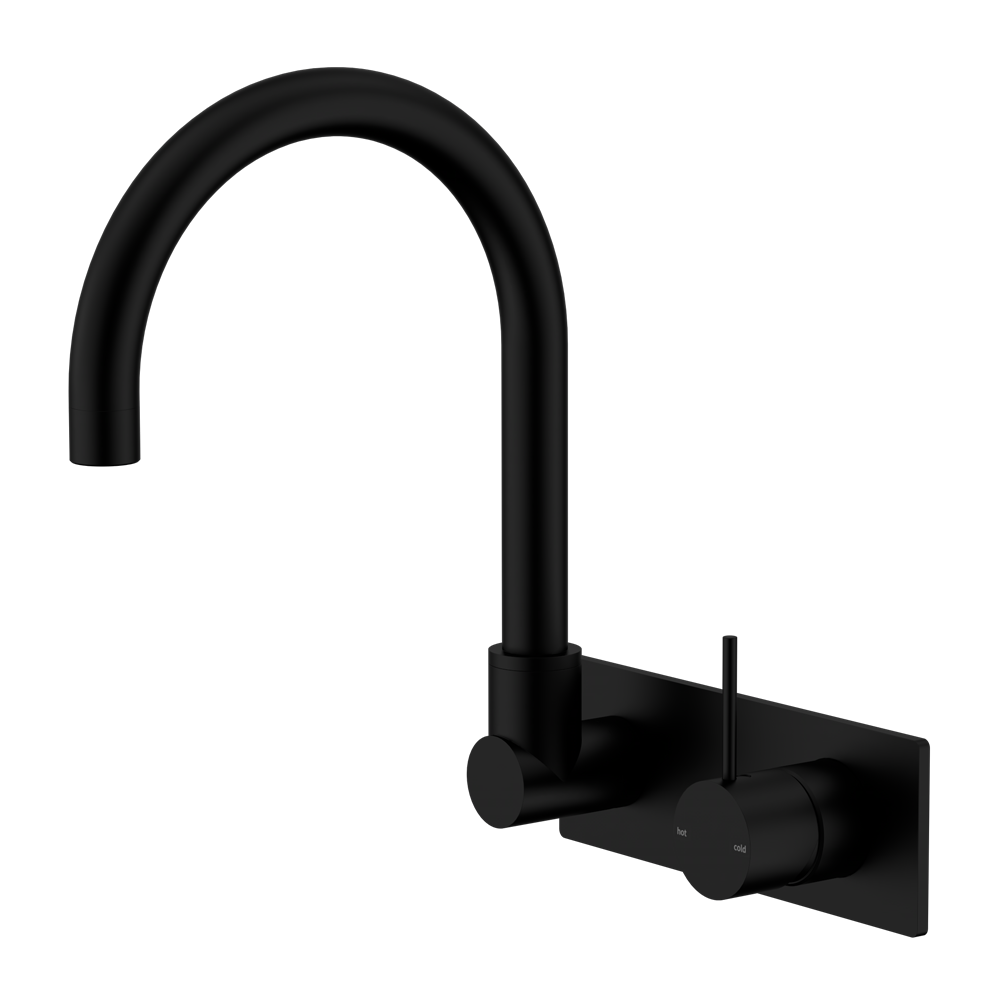 NERO MECCA WALL BASIN/ BATH MIXER SWIVEL SPOUT HANDLE UP MATTE BLACK