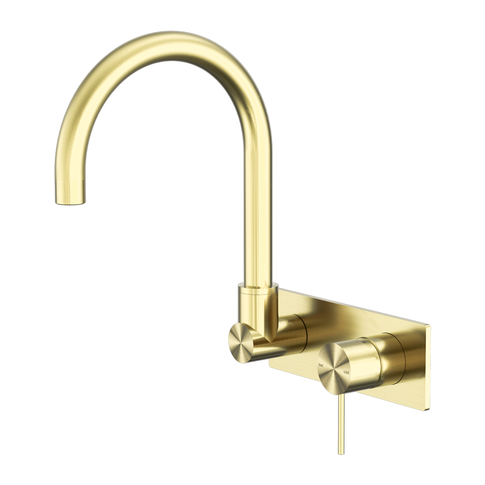 NERO MECCA SWIVEL SPOUT WALL BASIN / BATH MIXER BRUSHED GOLD