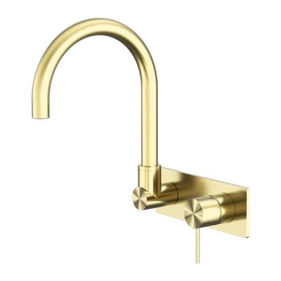 NERO MECCA SWIVEL SPOUT WALL BASIN / BATH MIXER BRUSHED GOLD