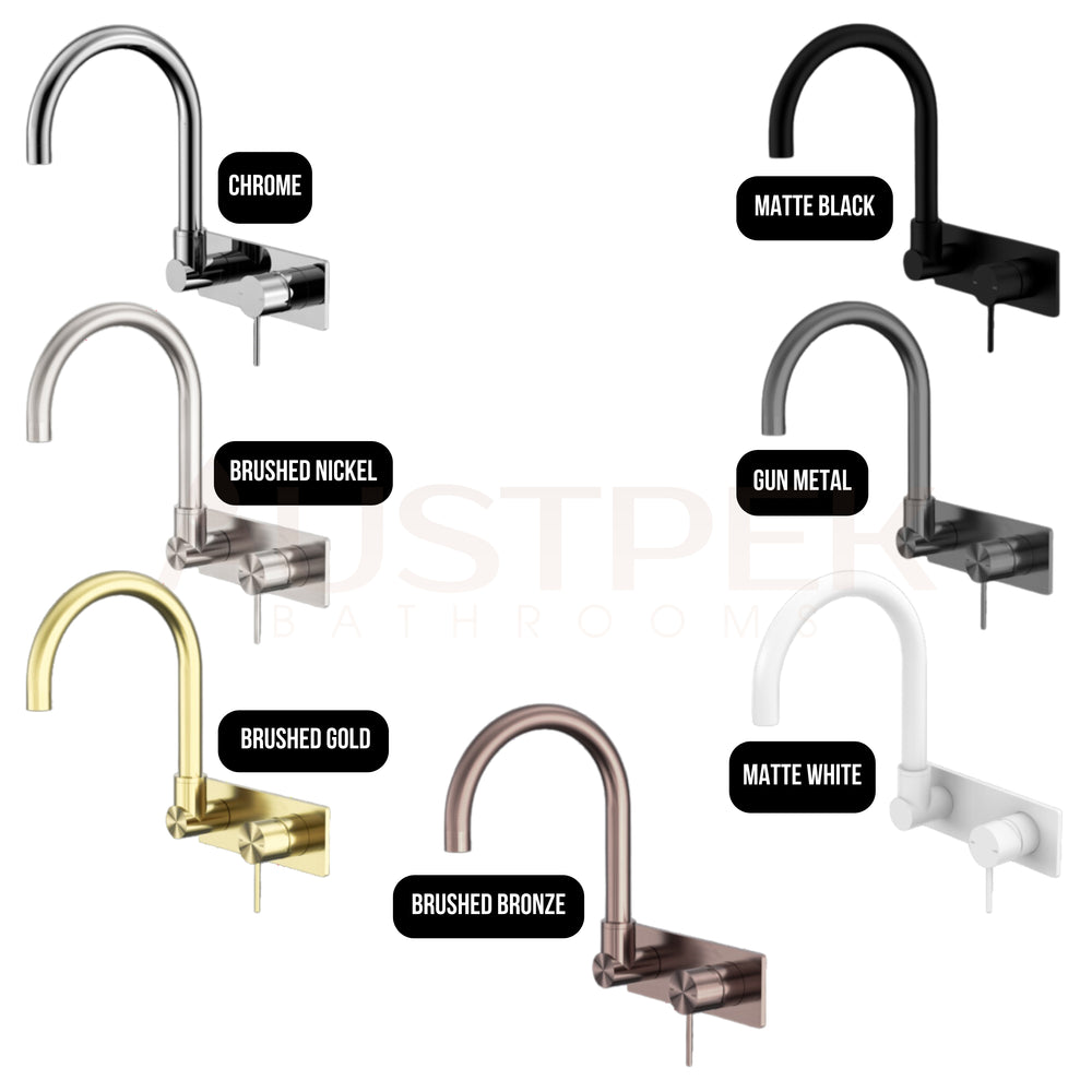 NERO MECCA SWIVEL SPOUT WALL BASIN / BATH MIXER BRUSHED GOLD