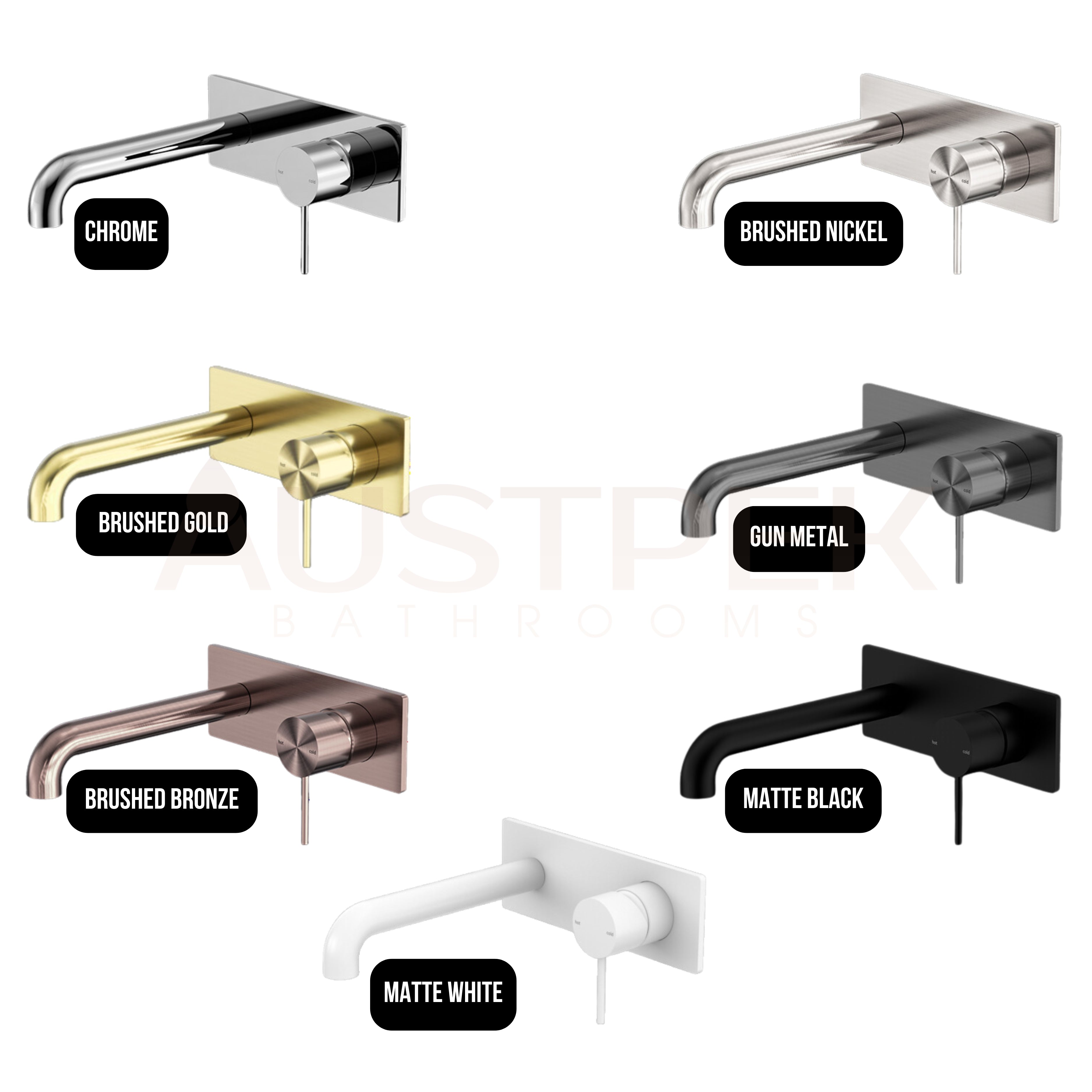 NERO MECCA WALL BASIN/ BATH MIXER BRUSHED NICKEL (AVAILABLE IN 120MM,160MM,185MM, 230MM AND 260MM)