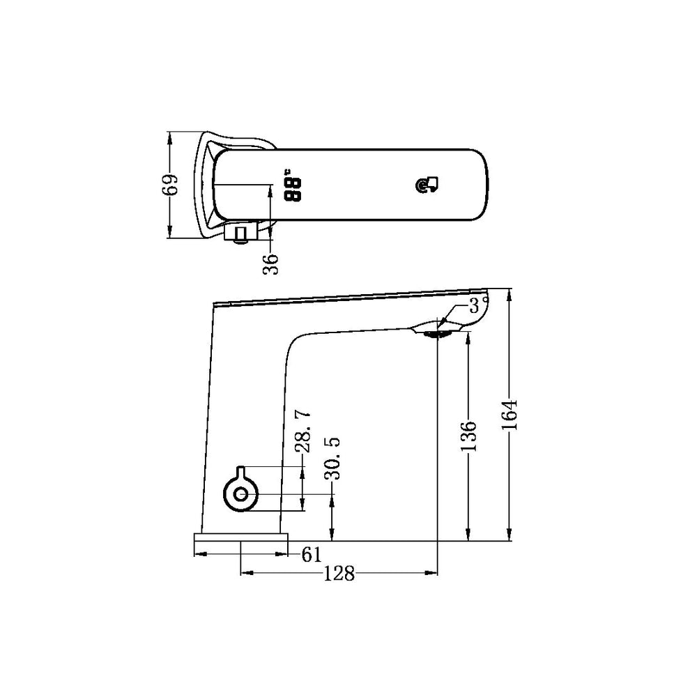 NERO CLAUDIA SENSOR MIXER WITH BLACK TOP DISPLAY 164MM BRUSHED BRONZE