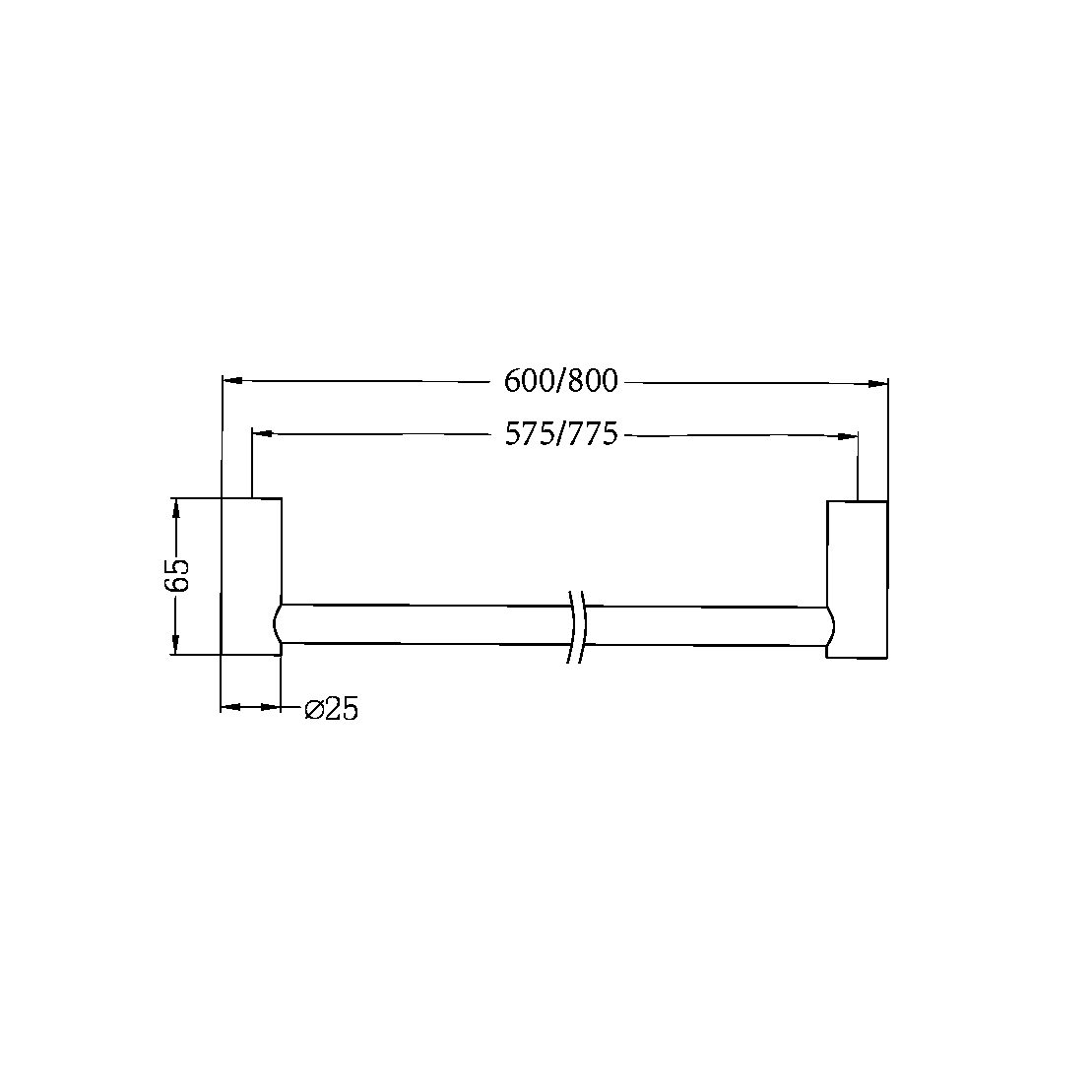 NERO MECCA SINGLE NON-HEATED TOWEL RAIL BRUSHED GOLD (ALSO AVAILABLE IN 600MM AND 800MM)