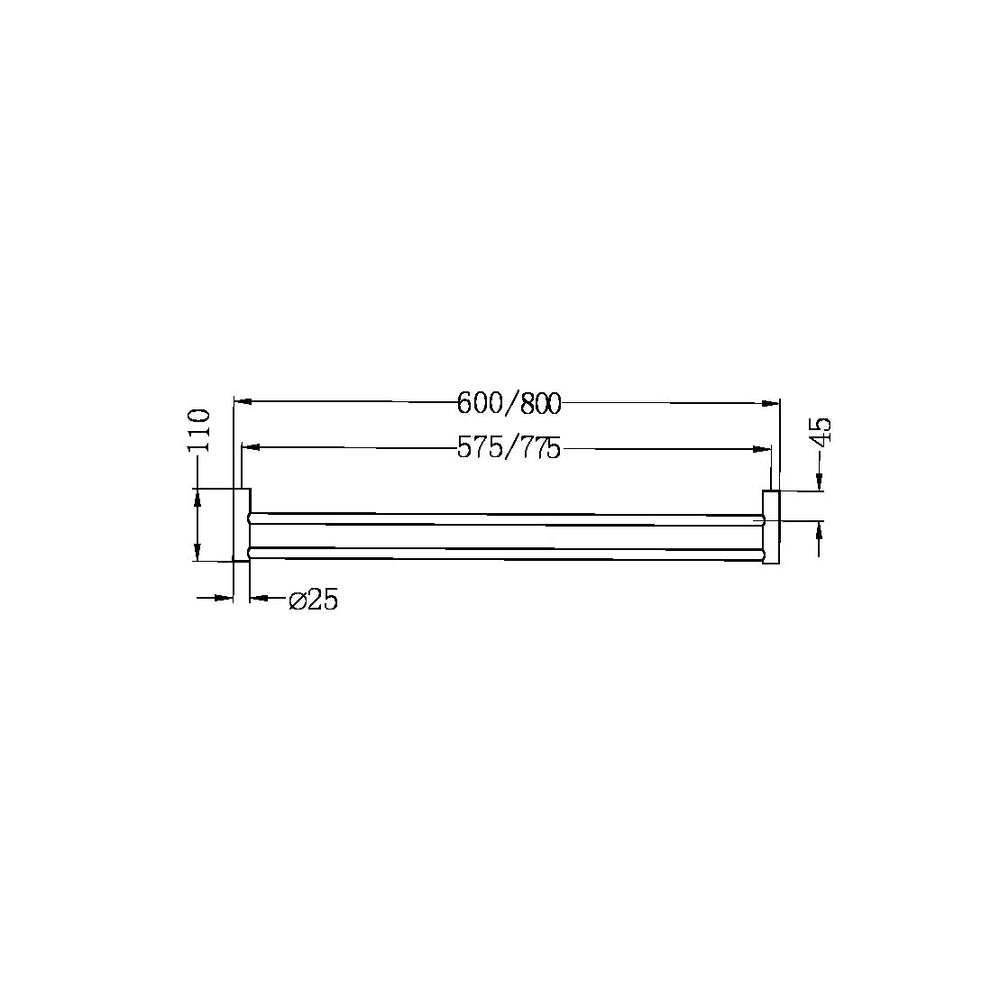 NERO MECCA DOUBLE NON-HEATED TOWEL RAIL CHROME (AVAILABLE IN 600MM AND 800MM)