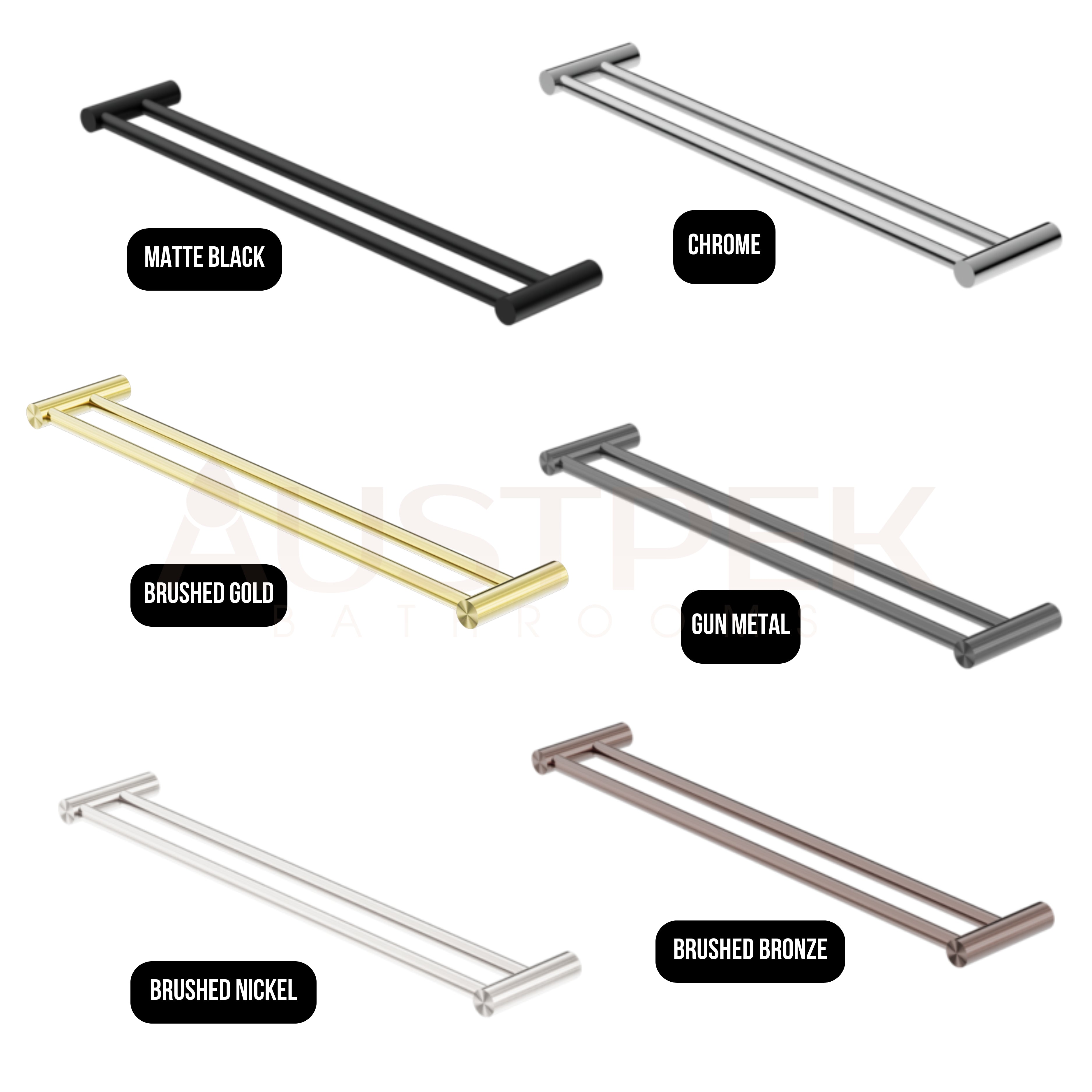 NERO MECCA DOUBLE NON-HEATED TOWEL RAIL BRUSHED NICKEL (ALSO AVAILABLE IN 600MM AND 800MM)