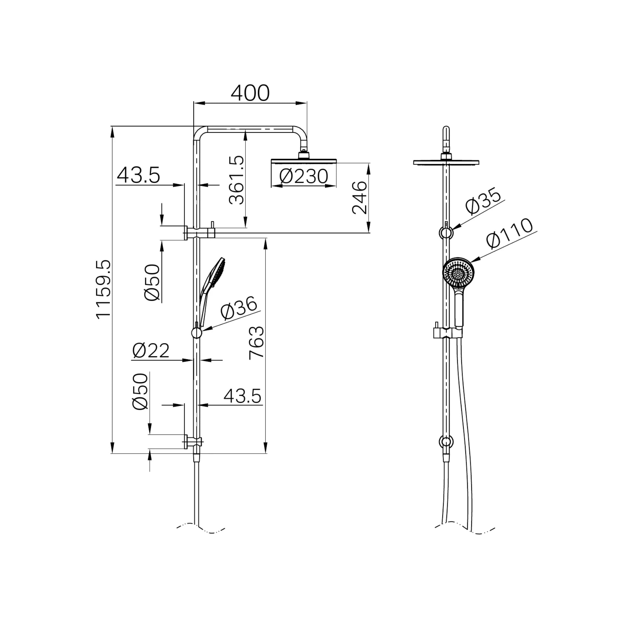 NERO ROUND TWIN SHOWER WITH AIR SHOWER I 1160MM BRUSHED NICKEL
