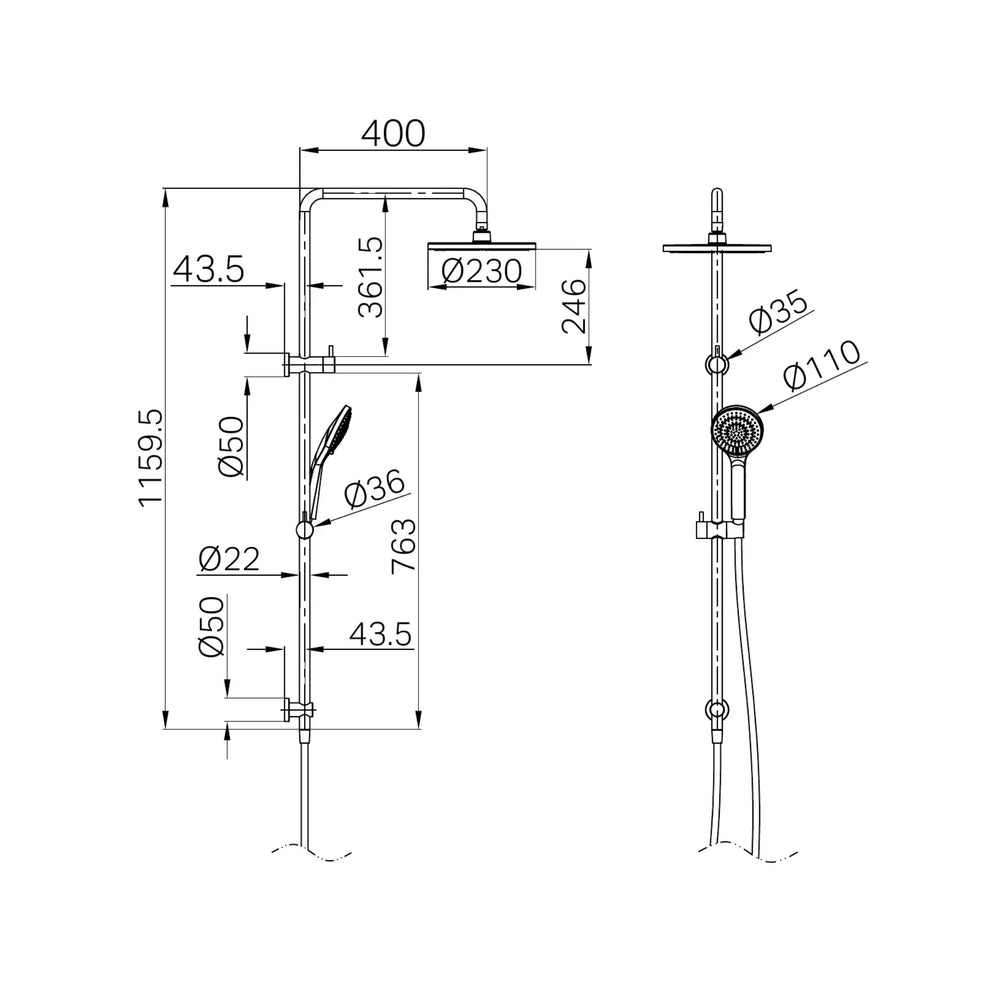 NERO ROUND TWIN SHOWER WITH AIR SHOWER II 1160MM CHROME