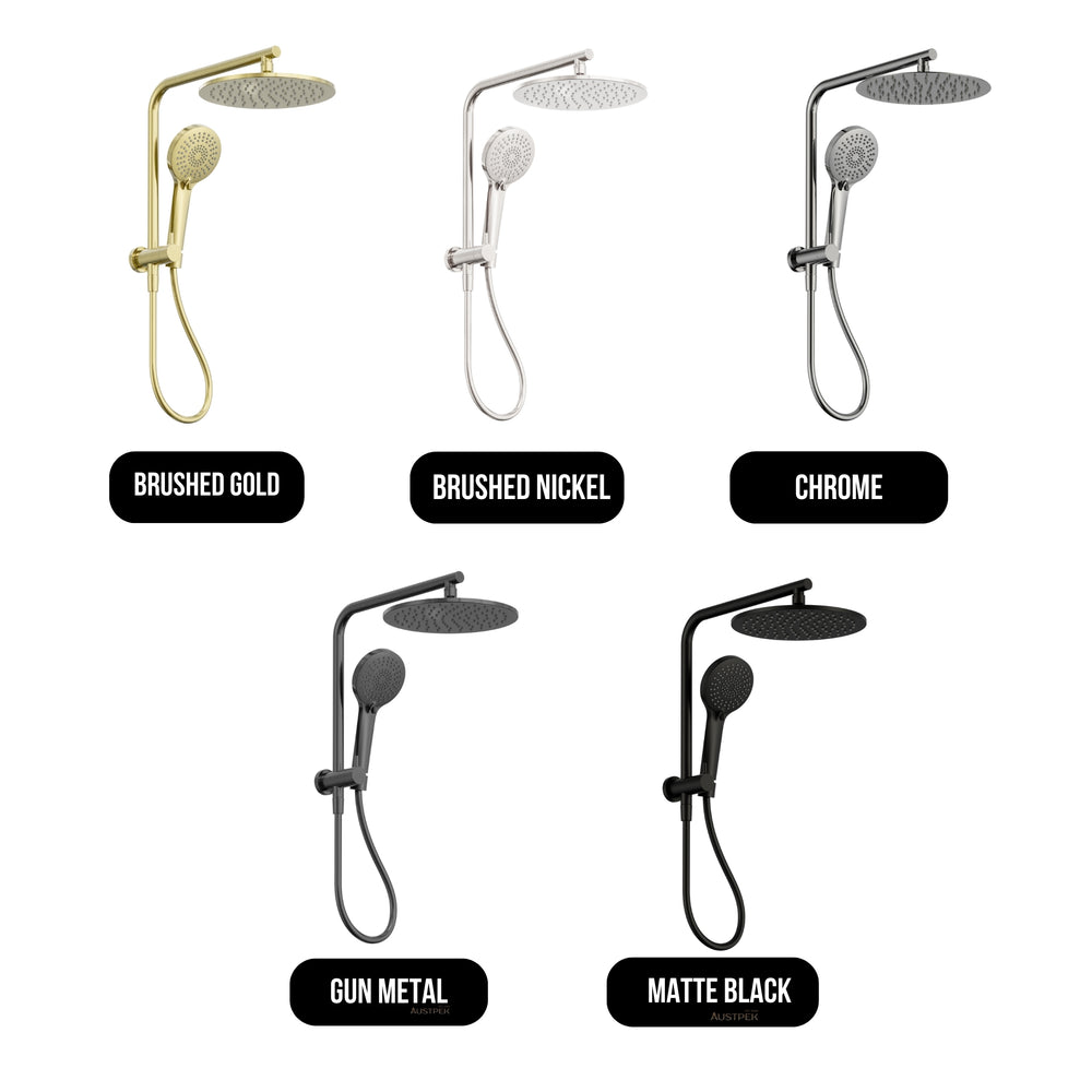 NERO MECCA 2 IN 1 TWIN SHOWER BRUSHED NICKEL