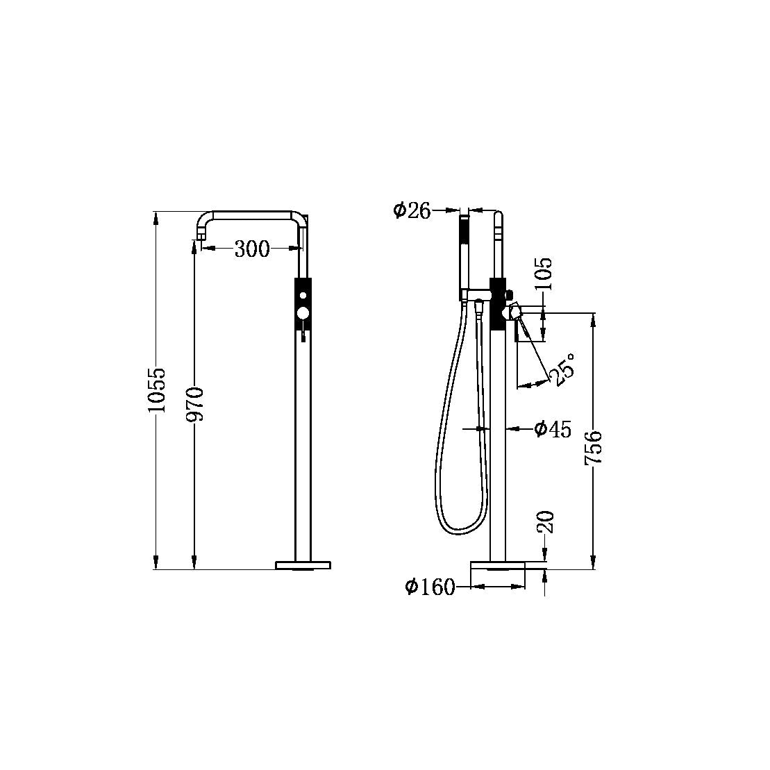 NERO OPAL FREESTANDING BATH MIXER WITH HAND SHOWER 1055MM BRUSHED BRONZE