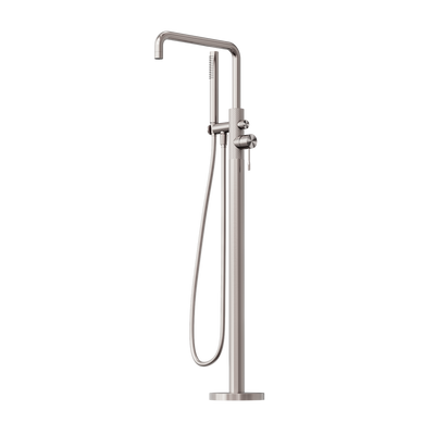 NERO OPAL FREESTANDING BATH MIXER WITH HAND SHOWER 1055MM BRUSHED NICKEL