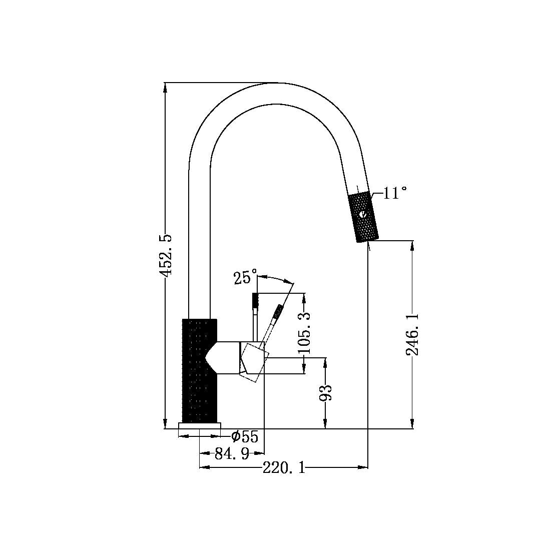 NERO OPAL PULL OUT SINK MIXER 452MM BRUSHED NICKEL