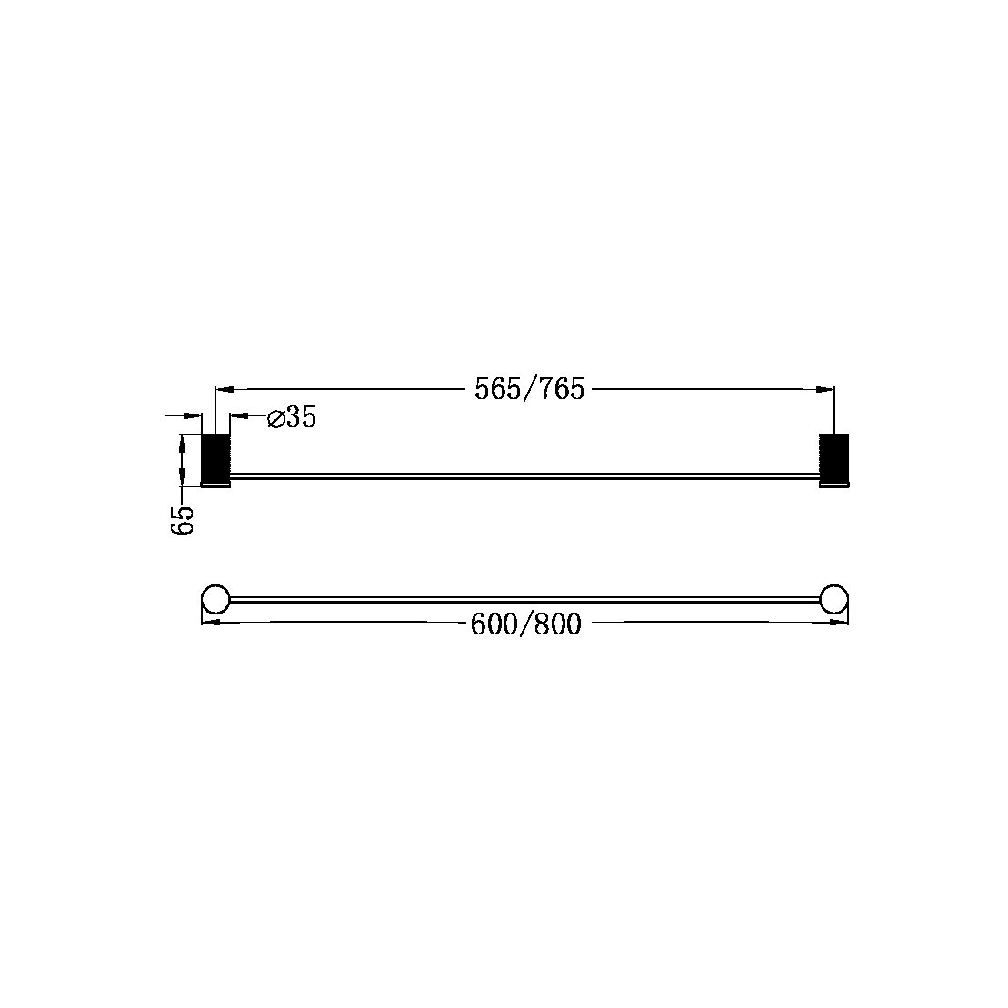 NERO OPAL NON-HEATED SINGLE TOWEL RAIL BRUSHED NICKEL (AVAILABLE IN 600MM AND 800MM)