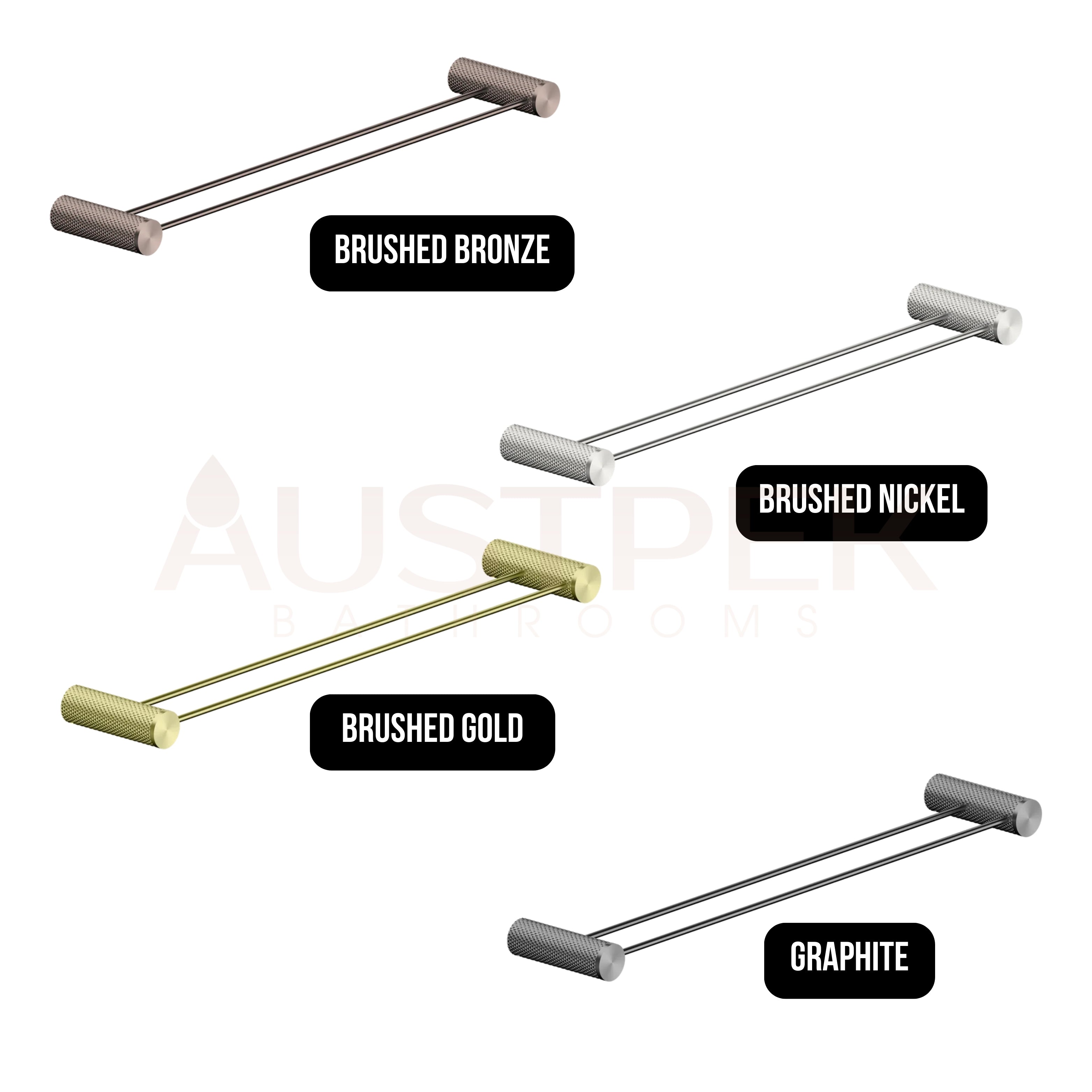 NERO OPAL NON-HEATED DOUBLE TOWEL RAIL GRAPHITE (AVAILABLE IN 600MM AND 800MM)