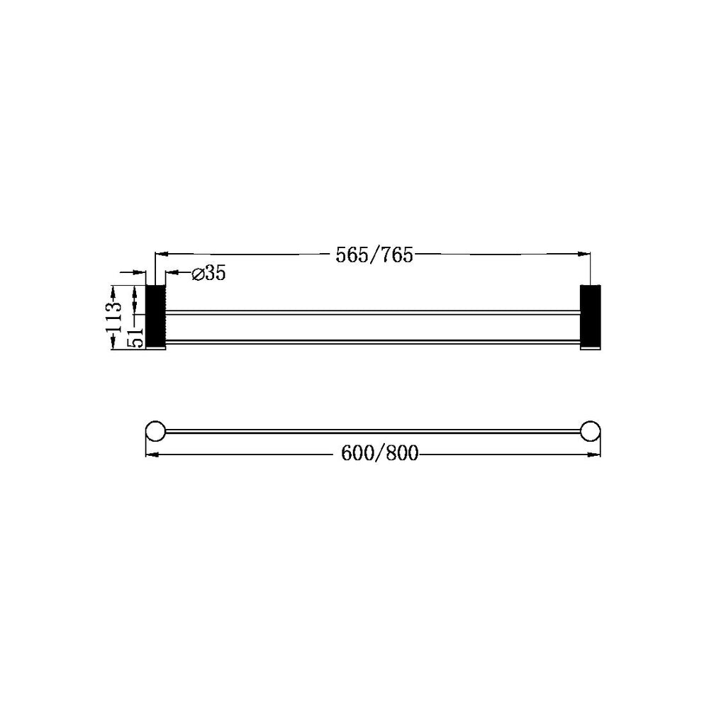 NERO OPAL NON-HEATED DOUBLE TOWEL RAIL BRUSHED BRONZE (AVAILABLE IN 600MM AND 800MM)