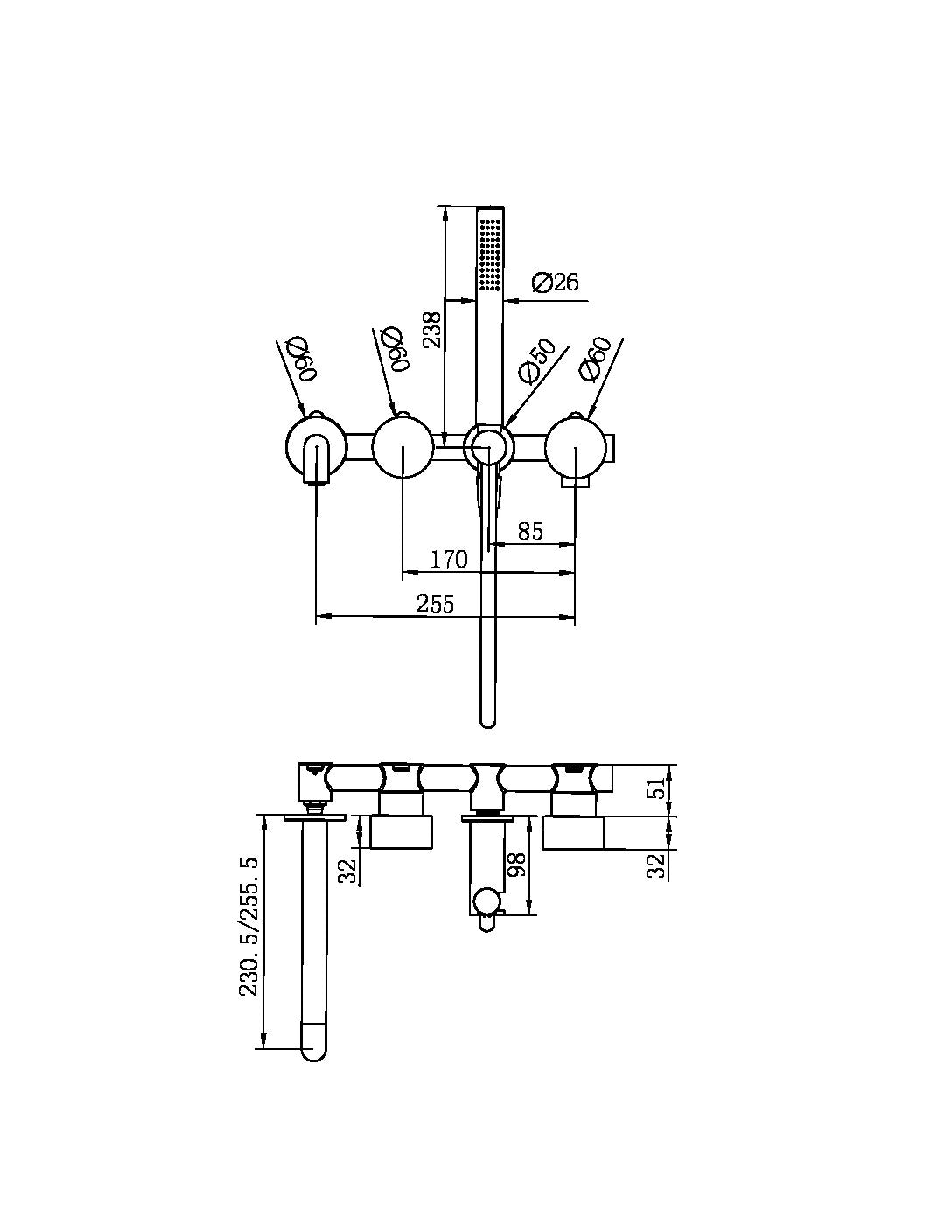 NERO KARA PROGRESSIVE SHOWER SYSTEM SEPARATE PLATE WITH SPOUT MATTE BLACK (AVAILABLE IN 230MM AND 250MM)