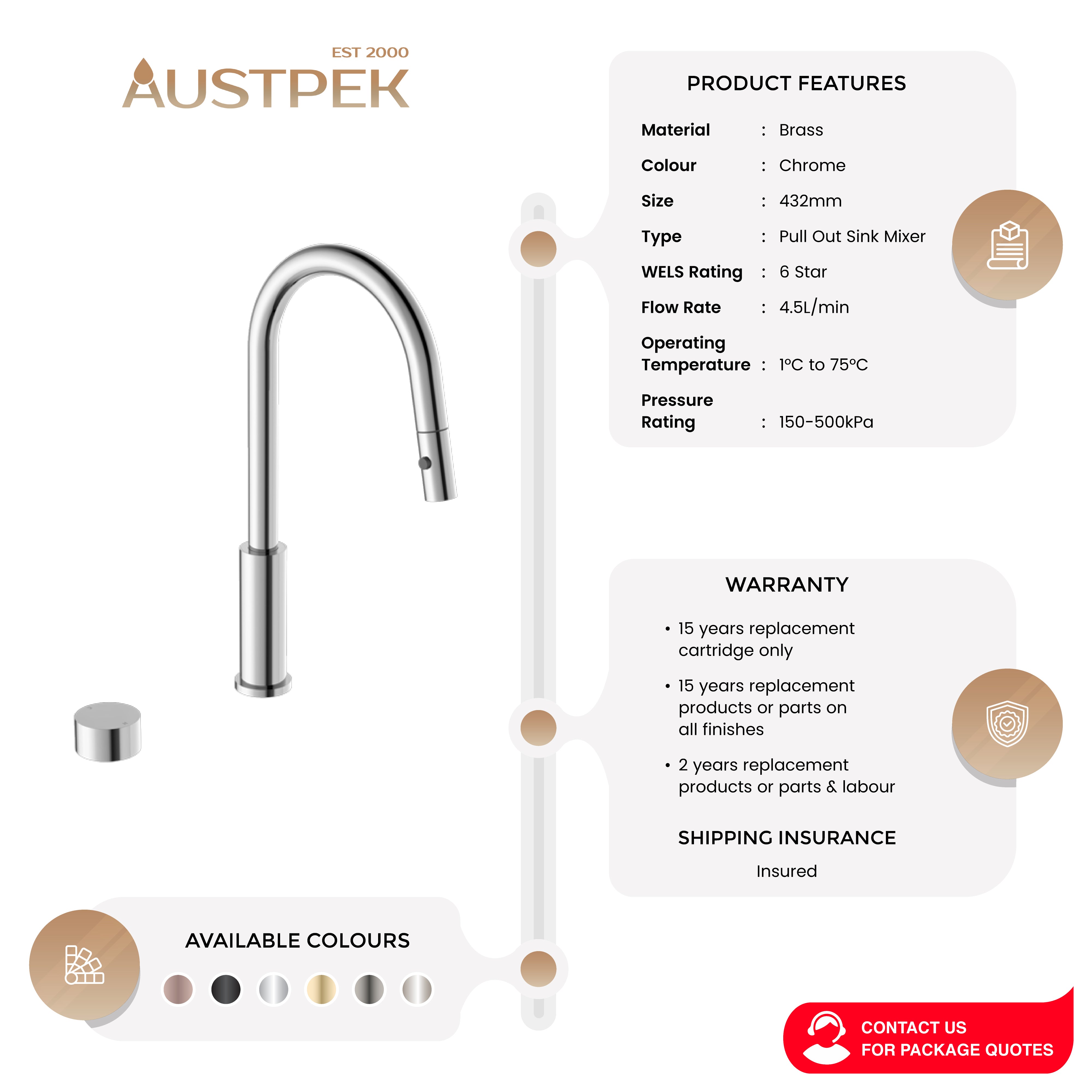 NERO KARA PROGRESSIVE PULL OUT KITCHEN SET 432MM CHROME