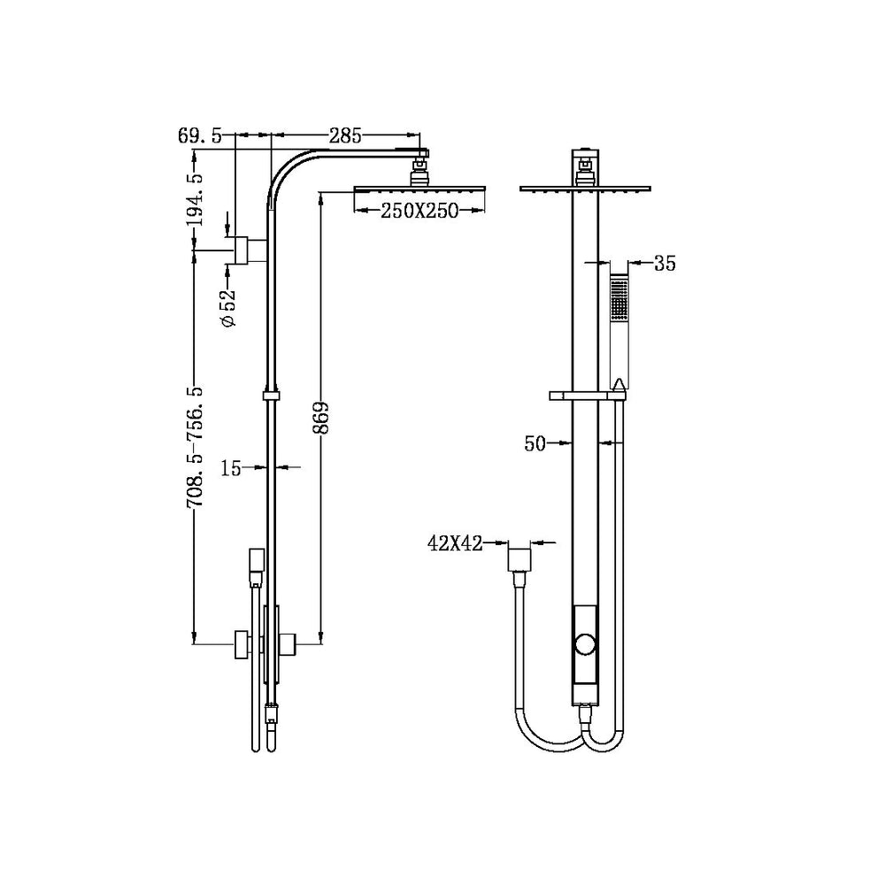 NERO ASTRA RAIN SQUARE TWIN SHOWER WITH DOUBLE HOSE 869MM CHROME