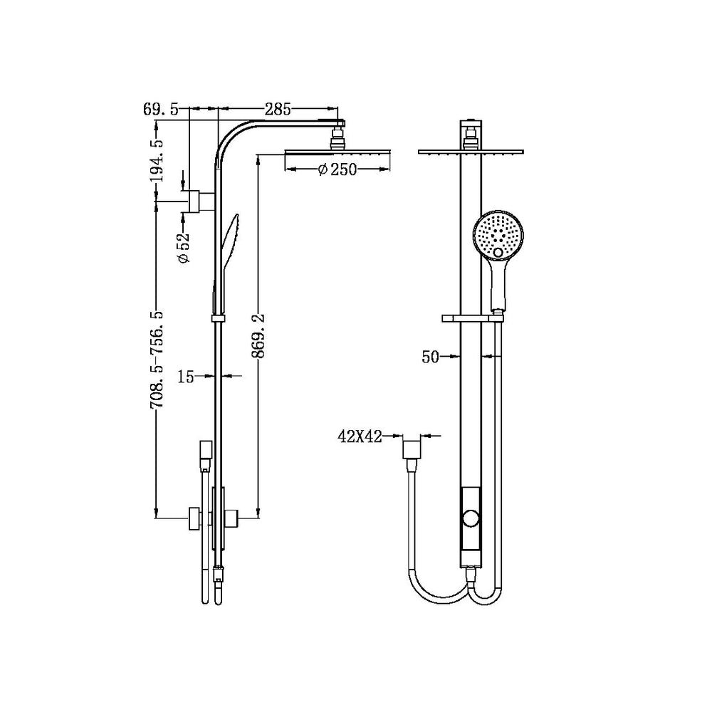 NERO ASTRA RAIN ROUND TWIN SHOWER WITH DOUBLE HOSE 869MM CHROME