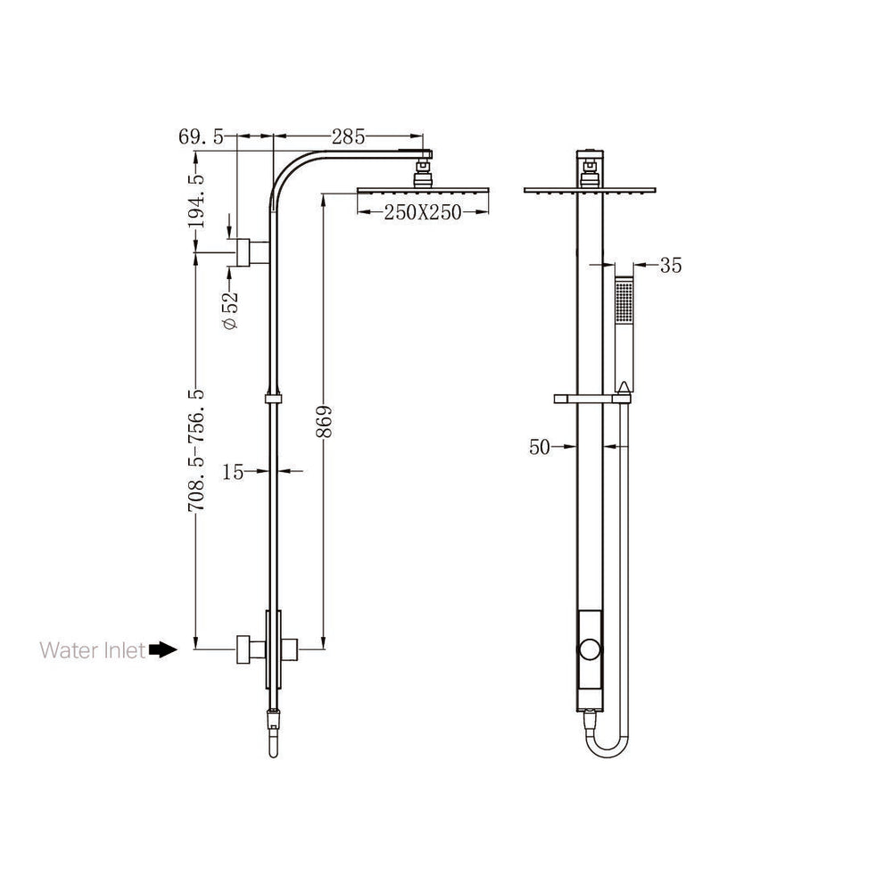 NERO ASTRA RAIN SQUARE TWIN SHOWER WITH SINGLE HOSE 869MM CHROME