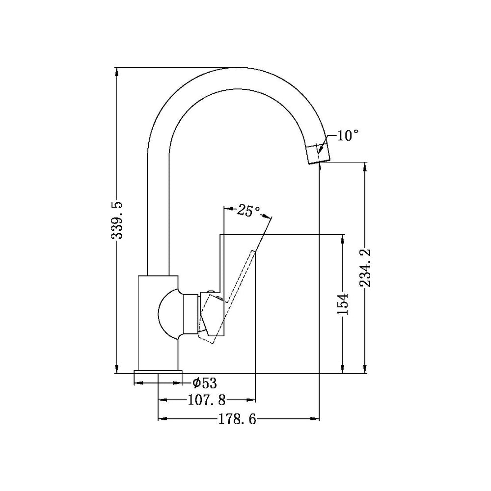 NERO ECCO KITCHEN MIXER 340MM BRUSHED GOLD