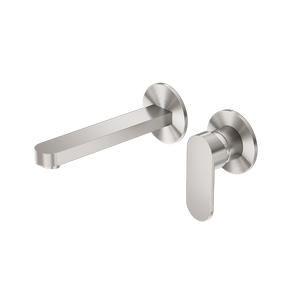 NERO ECCO WALL BASIN/BATH MIXER WITH SEPARATE BACK PLATE 206MM BRUSHED NICKEL