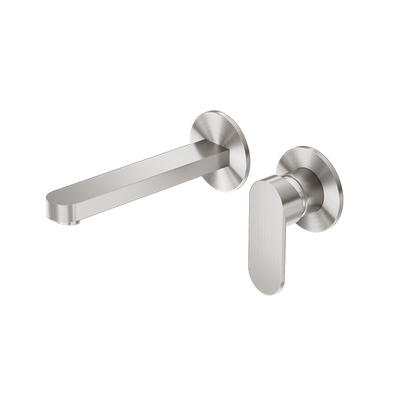 NERO ECCO WALL BASIN/BATH MIXER WITH SEPARATE BACK PLATE 206MM BRUSHED NICKEL