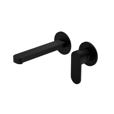 NERO ECCO WALL BASIN/BATH MIXER WITH SEPARATE BACK PLATE 206MM MATTE BLACK