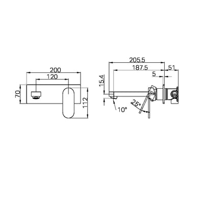 NERO ECCO WALL BASIN/BATH MIXER 206MM GUN METAL