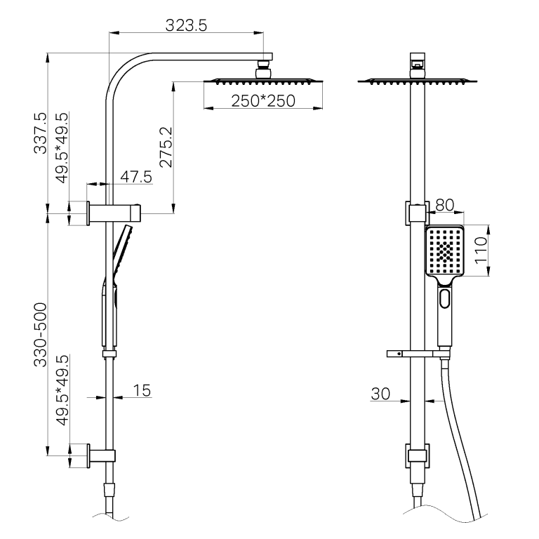 NERO CELIA TWIN SHOWER 837MM CHROME